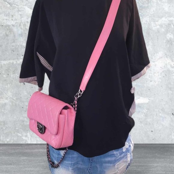 Authentic Rare Chanel Pink Goatskin Quilted Mut Waist Chain Double Lock Flap Bag - Picture 16 of 16